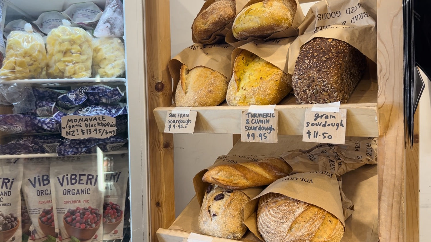 Volare Bread shelf in Be Organics store in Mt Maunganui.