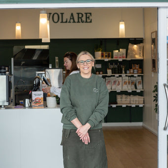 Nicola Wilson stands in front of Cambridge Volare store.