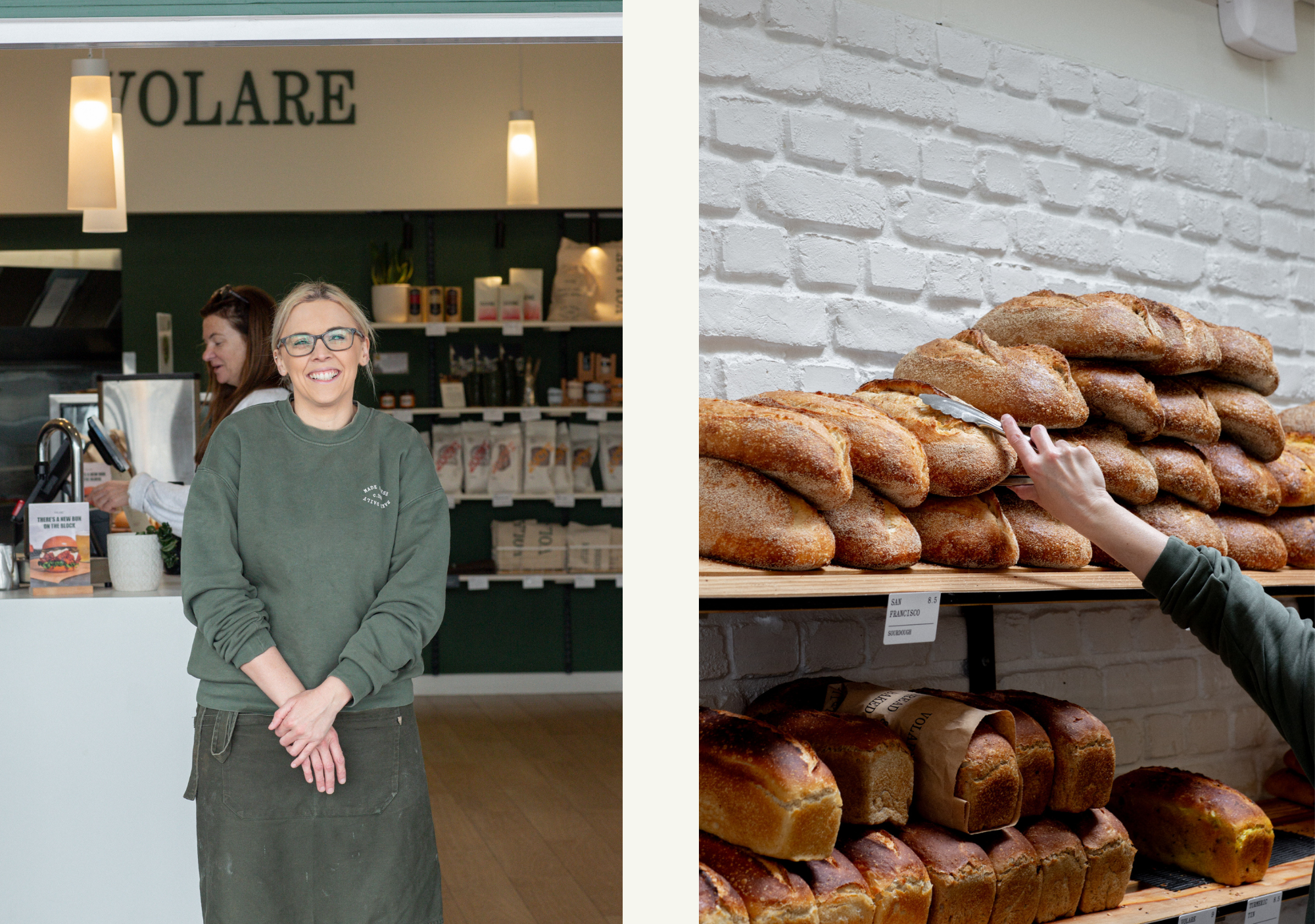 Person standing in a bakery with 