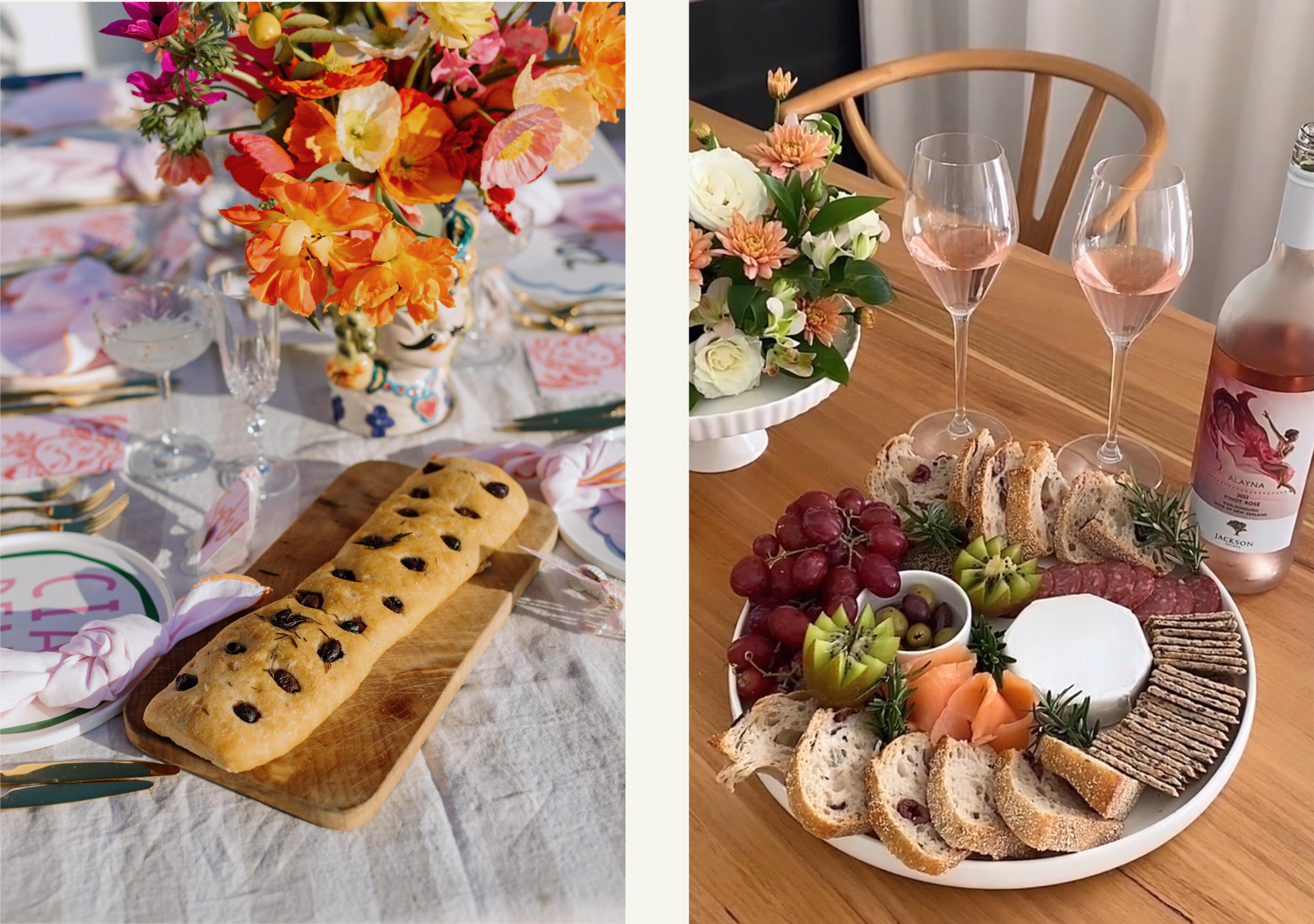 Two table settings with New Year