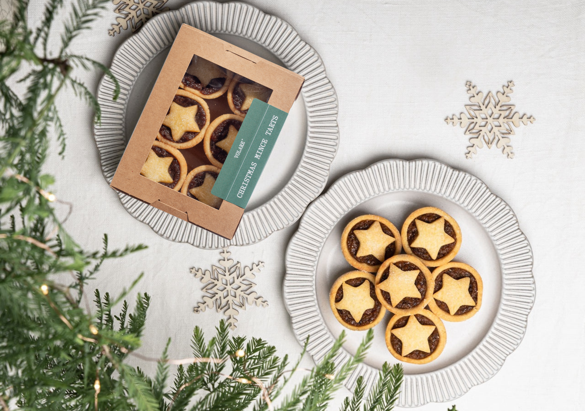 VOLARE CHRISTMAS Mince Tarts in a box and displayed on a plate