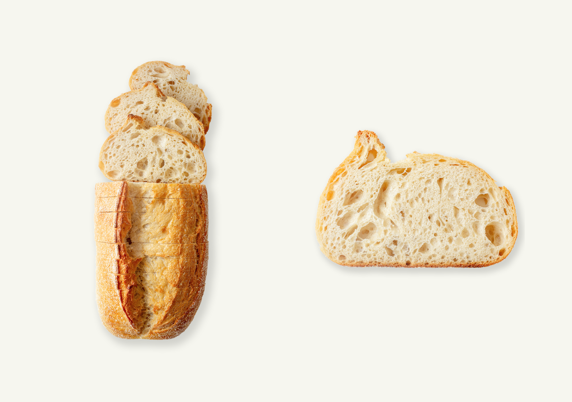 Sliced San Francisco loaf next to a cross-section of a single slice.