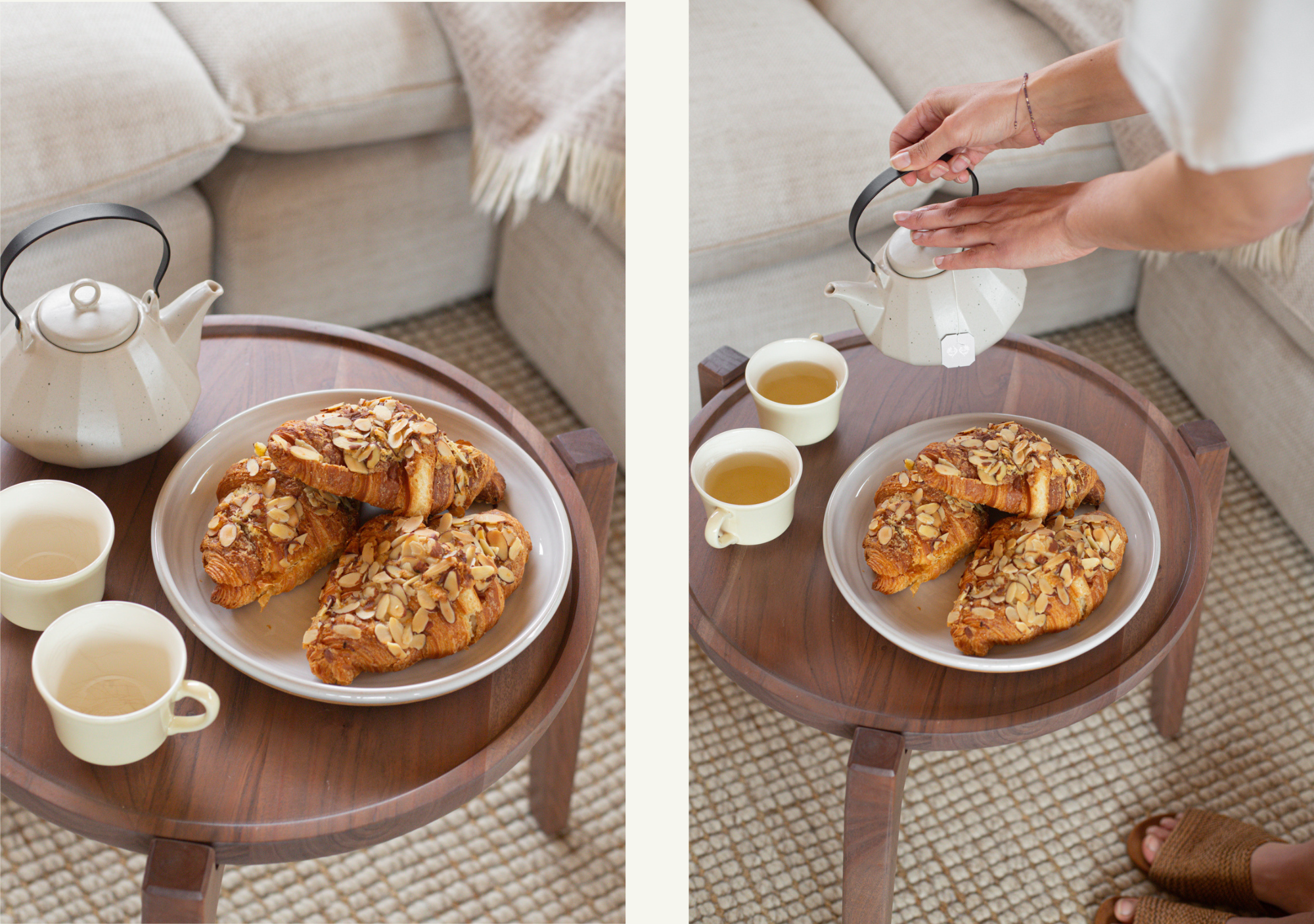 Volare Almond Croissants being served next to tea
