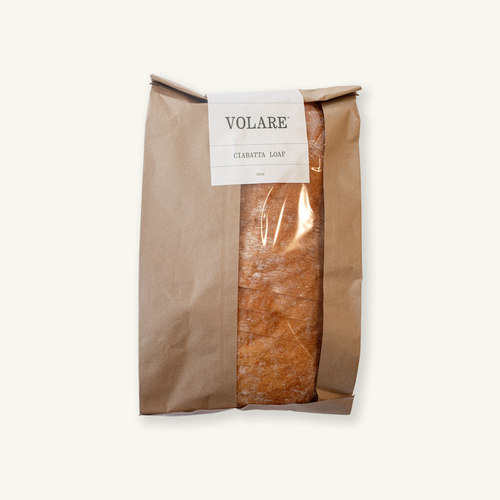 Volare Sliced Ciabatta packaged in a brown paper bag with window